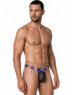 CandyMan 99936 Men's Underwear Tropical Palm Print Thongs Color Black thumbnail 4