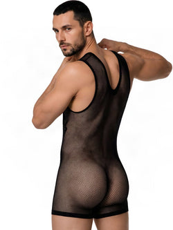 CandyMan 99958 Men's Underwear Sheer Patterned Bodysuit Color Black thumbnail 3