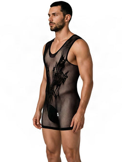 CandyMan 99958 Men's Underwear Sheer Patterned Bodysuit Color Black thumbnail 4