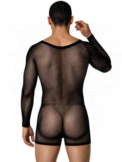 CandyMan 99959 Men's Underwear Bodysuit Alluring Sheer Long Sleeve Color Black thumbnail 3