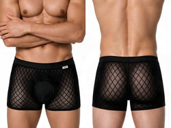 CandyMan 99962 Men's Underwear Sheer Geometric Mesh Boxer Briefs Color Black thumbnail 1