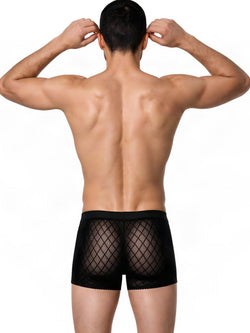 CandyMan 99962 Men's Underwear Sheer Geometric Mesh Boxer Briefs Color Black thumbnail 3