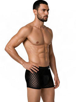 CandyMan 99962 Men's Underwear Sheer Geometric Mesh Boxer Briefs Color Black thumbnail 4
