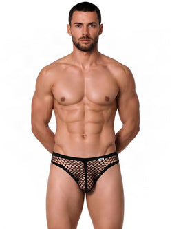 CandyMan 99963 Men's Underwear Fishnet Breathable Thong Color Black thumbnail 2
