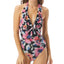 Carmen Marc Valvo Ruffle Surplice Halter Tummy-control One-piece Swimsuit Multi
