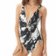 Carmen Marc Valvo Splash Printed O-ring Plunging Tummy Control One-piece Swimsuit Black Multi