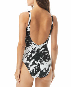 Carmen Marc Valvo Splash Printed O-ring Plunging Tummy Control One-piece Swimsuit Black Multi thumbnail 2