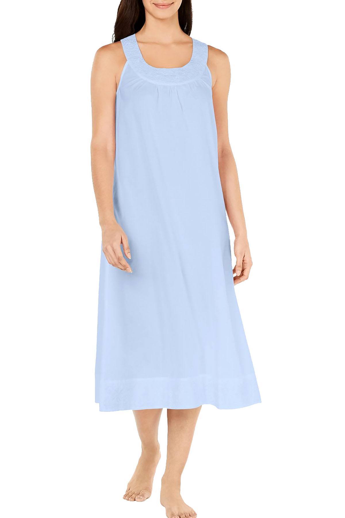 Charter Club Embroidery Detail Long Woven Cotton Nightgown in Misty Morning