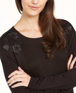 Charter Club Floral-embroidered Sleepshirt Nightgown Classic Black thumbnail 3