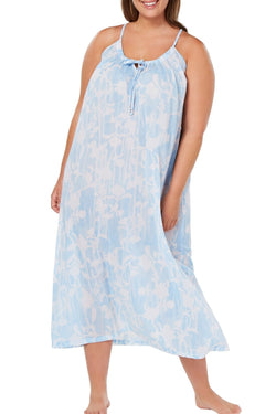 Charter Club Intimates Blue Watercolor Printed Cotton Nightgown thumbnail 2