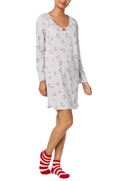 Charter Club Intimates Grey Prancing Deer Graphic-Print Cotton Sleepshirt With Matching Socks thumbnail 1