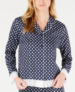 Charter Club Lace Trim Printed Notch Collar Pajama Top in Mini Floral Geo thumbnail 2