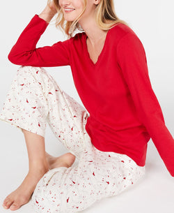 Charter Club Lace-trim Top & Printed Pajama Pants Set Cardinal thumbnail 2