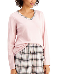 Charter Club Mixit Solid Top & Plaid Flannel Pajama Pants Set Square Plaid thumbnail 2