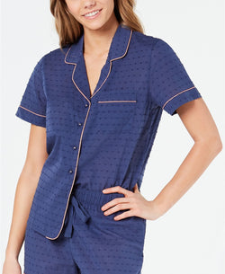 Charter Club Notch Collar Cotton Pajama Top in Shark Eye Blue thumbnail 3