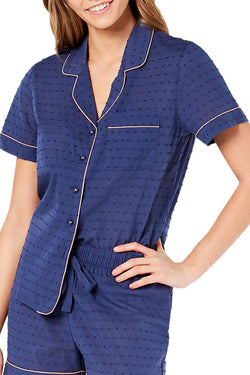 Charter Club Notch Collar Cotton Pajama Top in Shark Eye Blue thumbnail 1