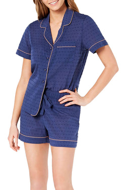 Charter Club Notch Collar Cotton Pajama Top in Shark Eye Blue thumbnail 2