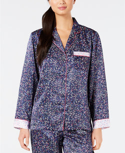 Charter Club Notch Collar Pajama Top in Mini Floral Navy thumbnail 2