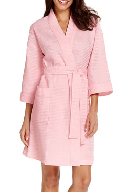 Charter Club Short Spa Waffle Robe in Pretty Pink thumbnail 1