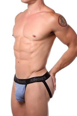CheapUndies Blue/Grey Striped Jockstrap thumbnail 1