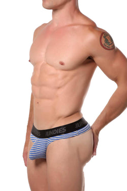 CheapUndies Blue/Grey Striped Thong thumbnail 3