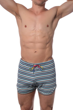 CheapUndies Blue Stripes Retro Rainbow Shorts thumbnail 3