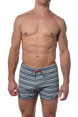 CheapUndies Blue Stripes Retro Rainbow Shorts thumbnail 1