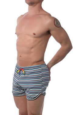 CheapUndies Blue Stripes Retro Rainbow Shorts thumbnail 2