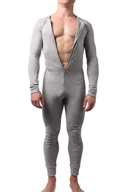 CheapUndies Light Grey Waffle Knit Thermal Union Suit thumbnail 2