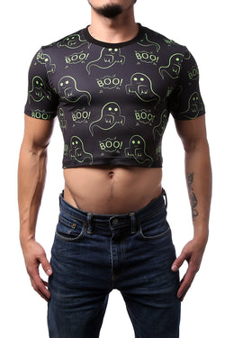 CheapUndies Neon Green Ghost Boo Crop Top thumbnail 2