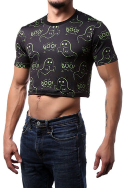 CheapUndies Neon Green Ghost Boo Crop Top thumbnail 3
