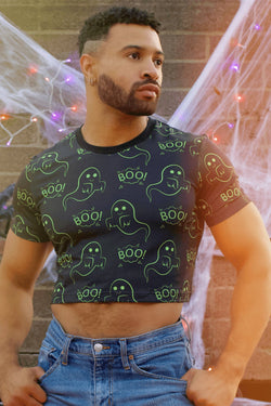CheapUndies Neon Green Ghost Boo Crop Top thumbnail 1
