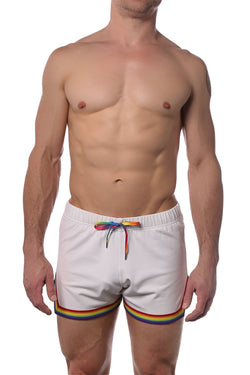 CheapUndies White Retro Rainbow Shorts thumbnail 1