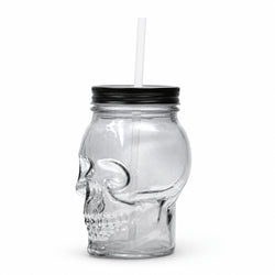 Clear Glass Skull Sipper Jar with Straw – 6 Inch thumbnail 1
