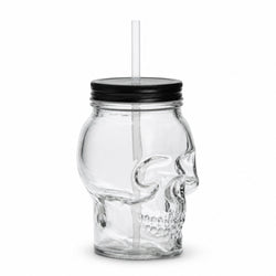 Clear Glass Skull Sipper Jar with Straw – 6 Inch thumbnail 2