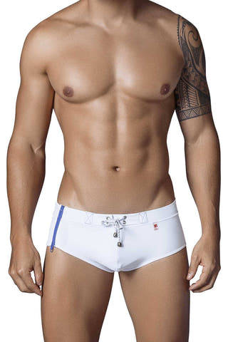 Clever White Zipper Swim Brief