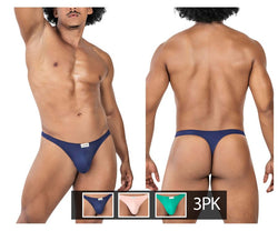 Clever Moda Men's Underwear 100007 3PK Autralian Latin Thongs Color Green-Pink-Blue thumbnail 1