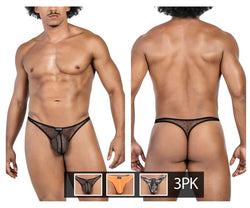 Clever Moda Men's Underwear 100008 3PK Autralian Latin Thongs Color Black-Orange-Black thumbnail 1