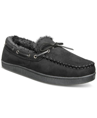 Club Room Faux-Suede Moccasin Slippers with Faux-Fur Lining