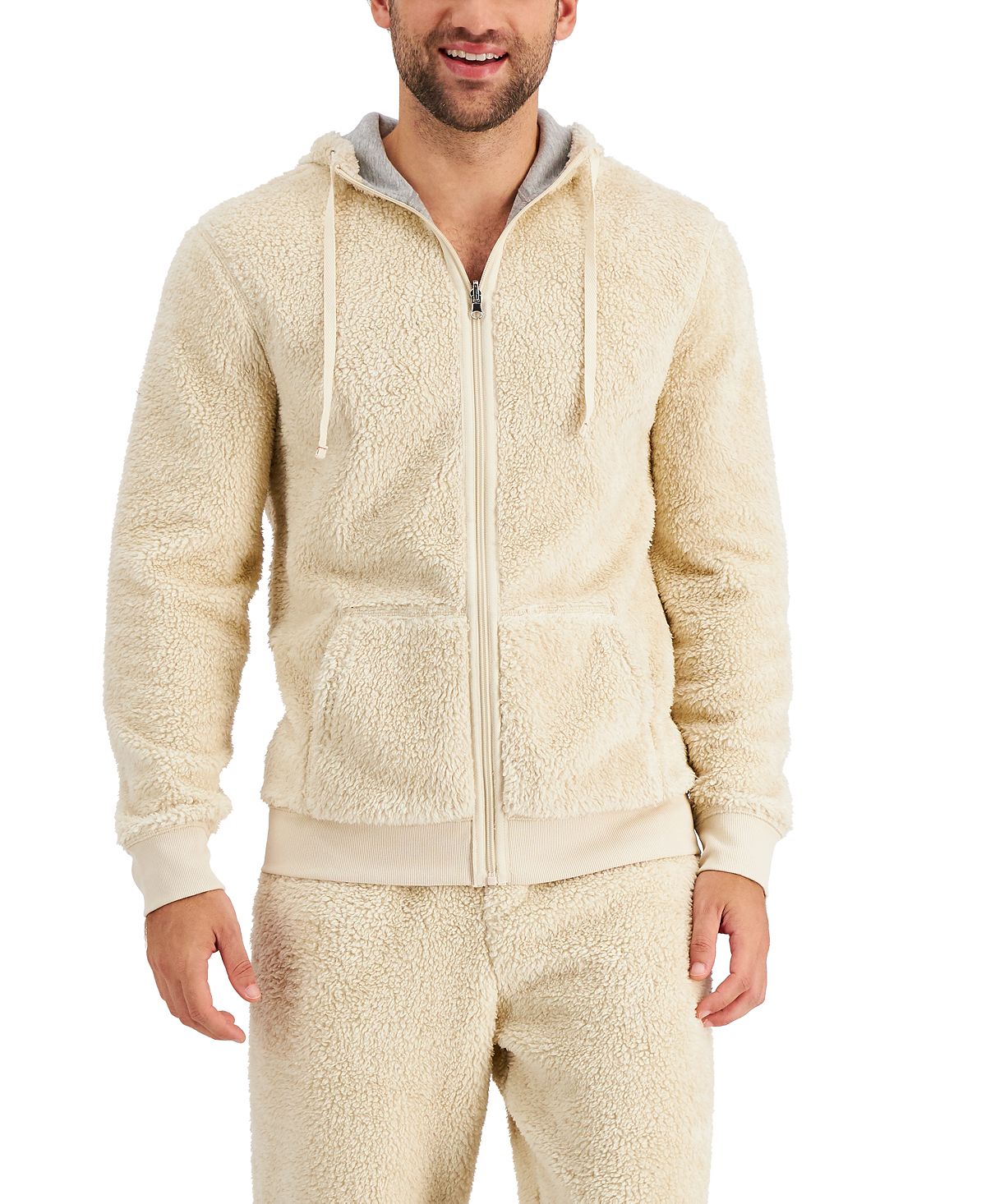 Club Room Fleece Reversible Pajama Hoodie Beige