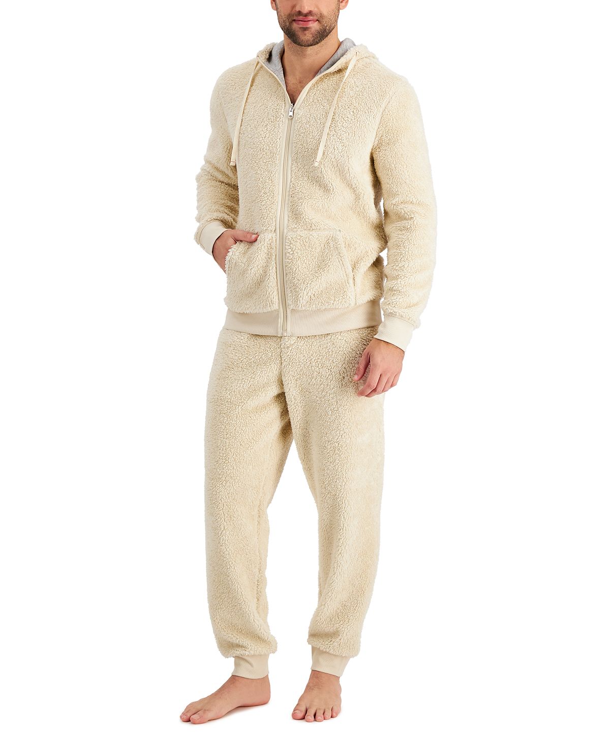 Club Room Fleece Reversible Pajama Hoodie Beige