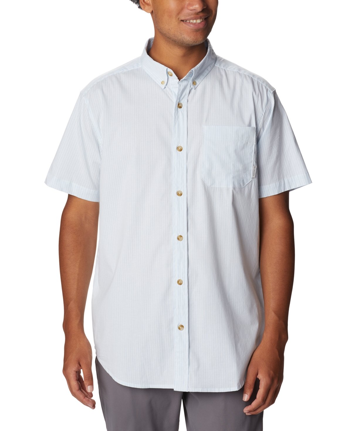 Columbia Regular Fit Short Sleeve Button - up Shirt Light Blue Striped