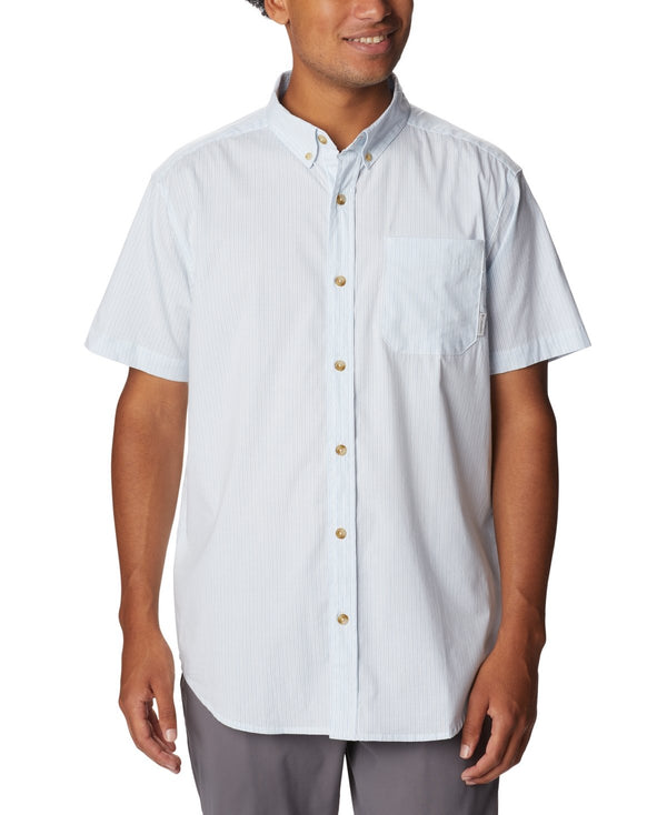 Columbia Regular Fit Short Sleeve Button - up Shirt Light Blue Striped