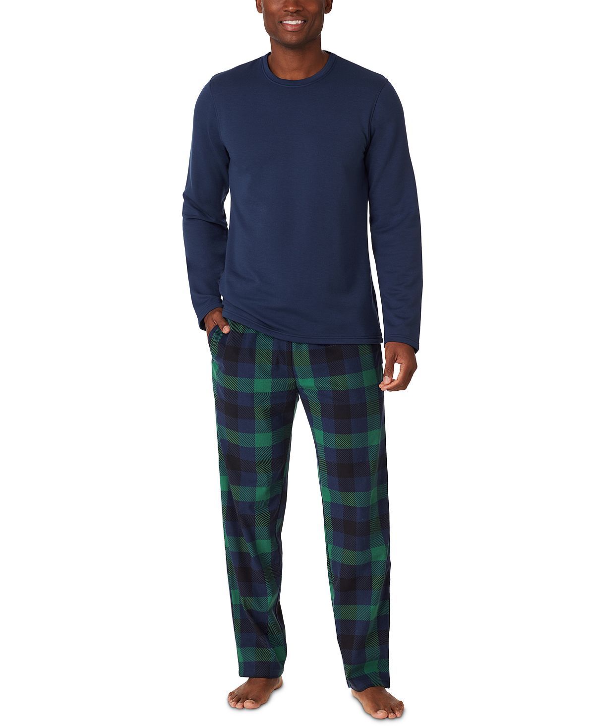 Cuddl Duds Cozy Lodge Printed Bottom Pajama Set Navy Check