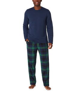 Cuddl Duds Cozy Lodge Printed Bottom Pajama Set Navy Check thumbnail 1