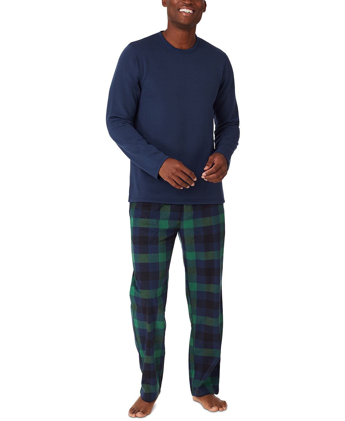 Cuddl Duds Cozy Lodge Printed Bottom Pajama Set Navy Check