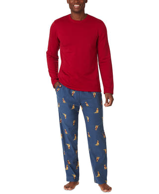 Cuddl Duds Cozy Lodge Printed Bottom Pajama Set Navy Dog
