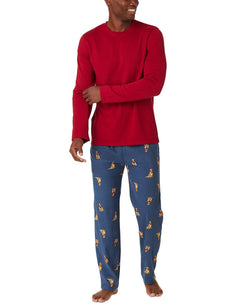 Cuddl Duds Cozy Lodge Printed Bottom Pajama Set Navy Dog thumbnail 2