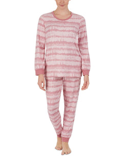 Cuddl Duds Printed Top & Jogger Pants Loungewear Set Pink Print thumbnail 1