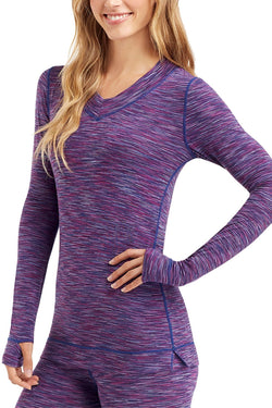 CuddlDuds Blue/Plum Space-Dye Flex-Fit V-Neck Top thumbnail 2